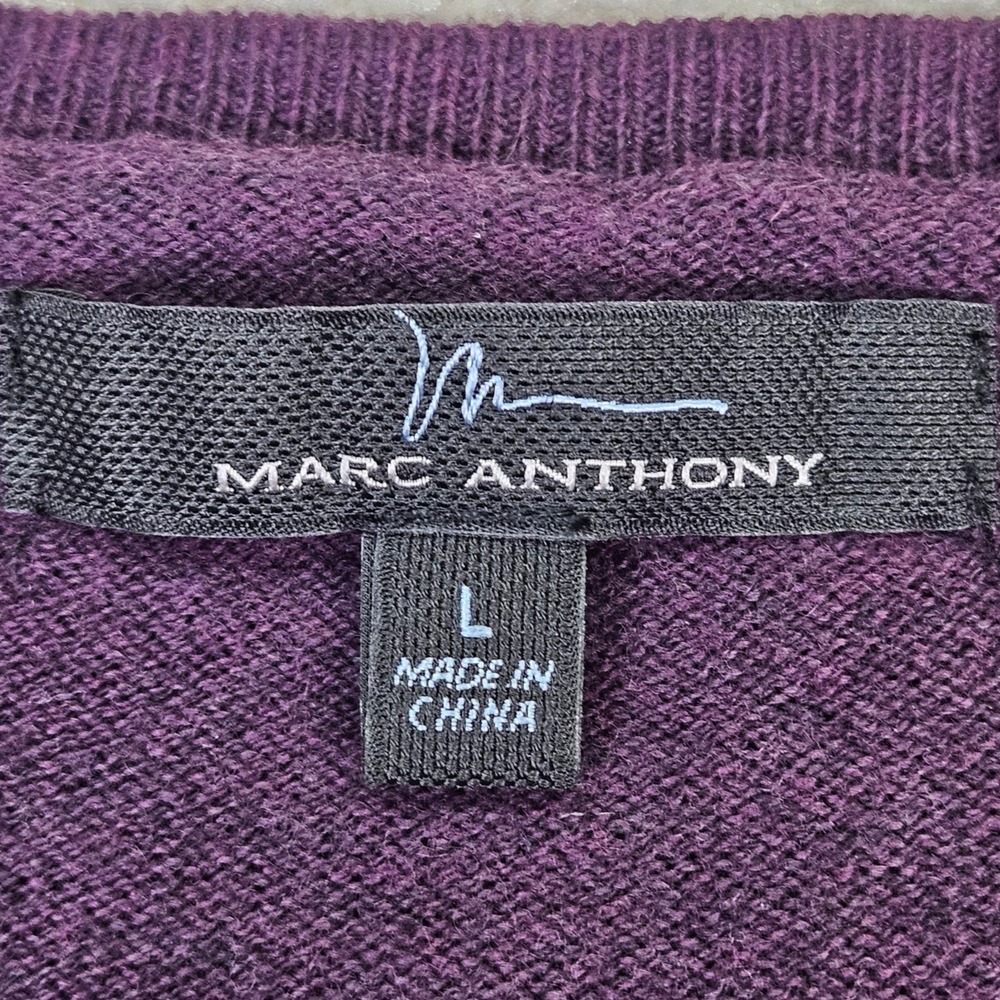 Marc Anthony Mens V Neck Long Sleeve Sweater Eggplant Sz L Cashmere Blend Preppy - Picture 2 of 6